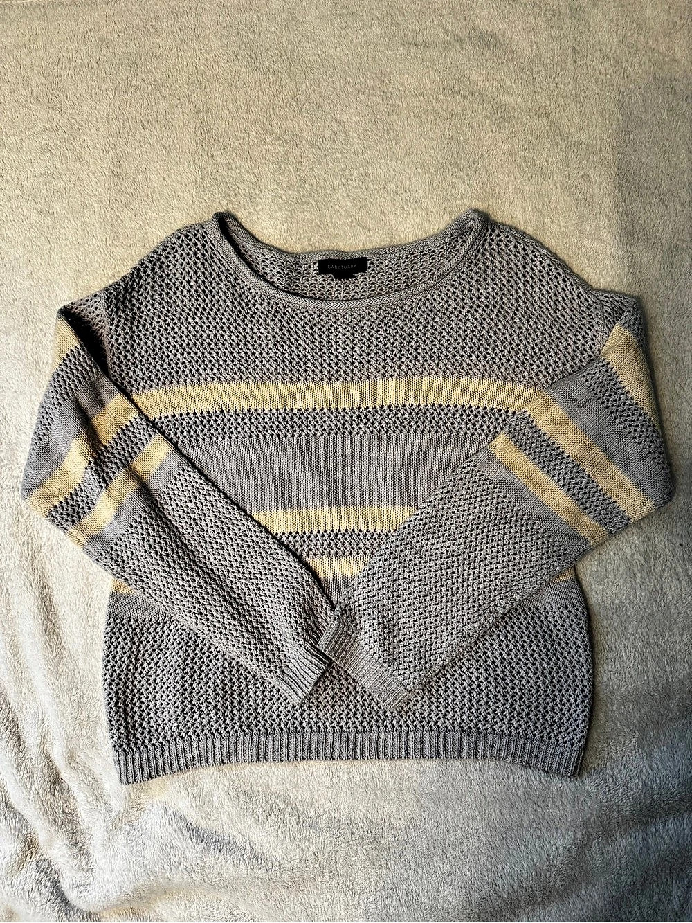 Sanctuary Sporty Stripe Open Knit Sweater Striped Cotton Sweater Size Small Like